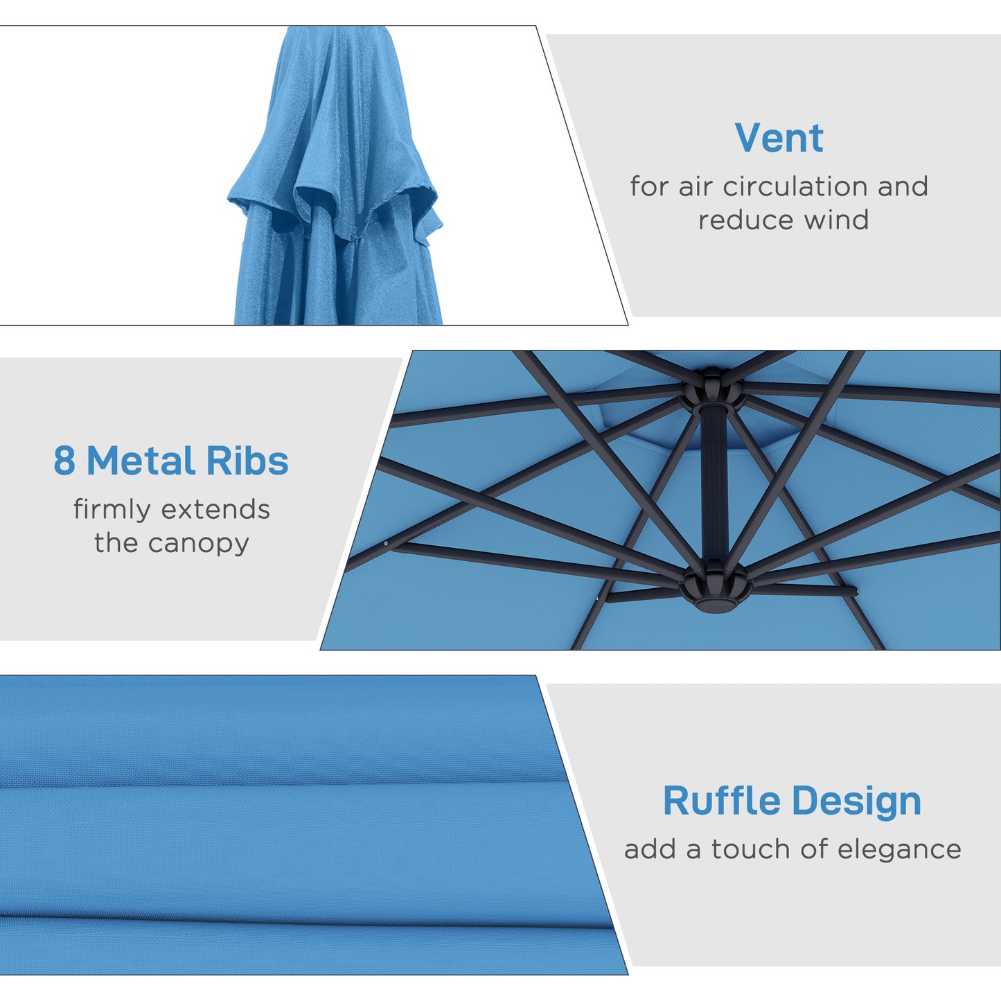 10 Cantilever Tilt Offset Patio Umbrella W UV & Water Safe Material & Cross Base Weight Not Included, Blue
