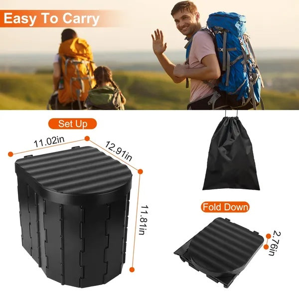 Foldable Emergency Toilet Portable Porta Potty For Car Travel Camping Boating Hiking Cleanable Travel Commode With Lid Carry Bag 1 Roll Garbage Bags