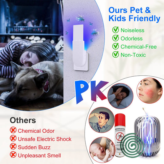 1Set Plug In Indoor Flying Insect Trap 5 Glue Boards UV Light Mosquito Killer With Night Light Dimmable Brightness Fly Odorless Safe Bug Zapper For Gnat Moth Fruit Fly