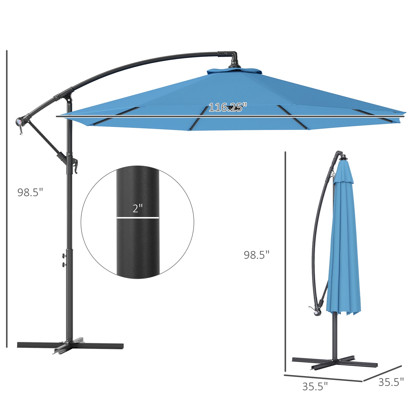 10 Cantilever Tilt Offset Patio Umbrella W UV & Water Safe Material & Cross Base Weight Not Included, Blue