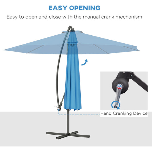 10 Cantilever Tilt Offset Patio Umbrella W UV & Water Safe Material & Cross Base Weight Not Included, Blue