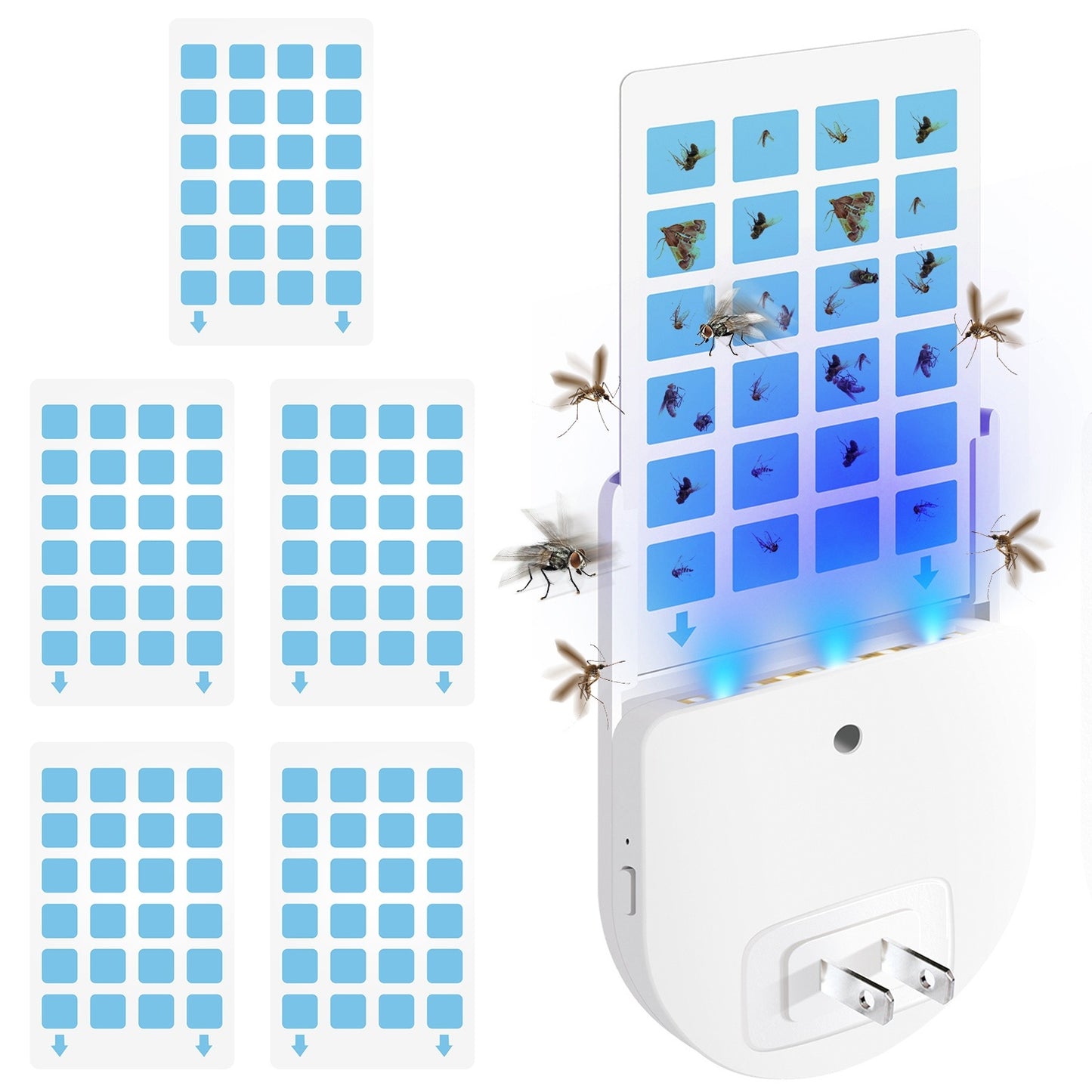 1Set Plug In Indoor Flying Insect Trap 5 Glue Boards UV Light Mosquito Killer With Night Light Dimmable Brightness Fly Odorless Safe Bug Zapper For Gnat Moth Fruit Fly