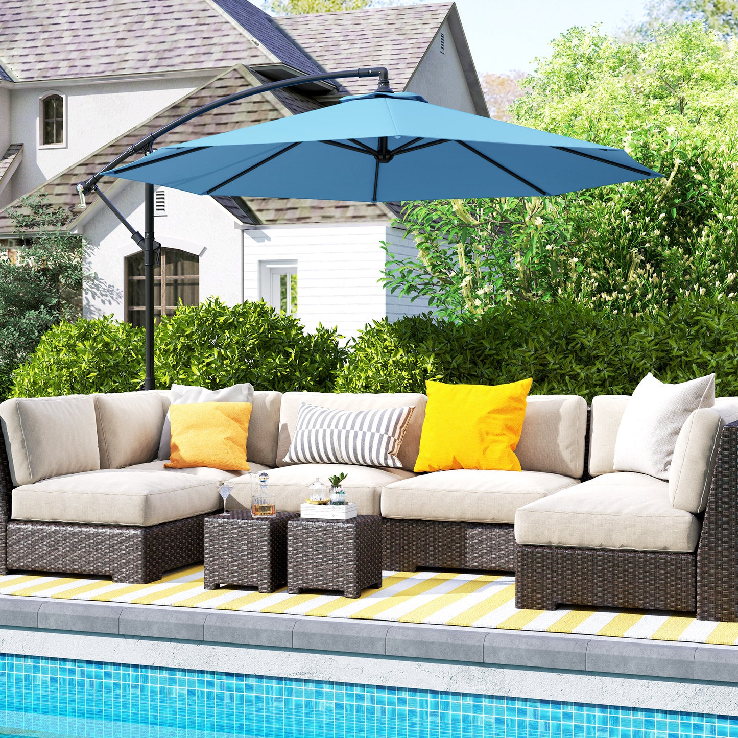 10 Cantilever Tilt Offset Patio Umbrella W UV & Water Safe Material & Cross Base Weight Not Included, Blue