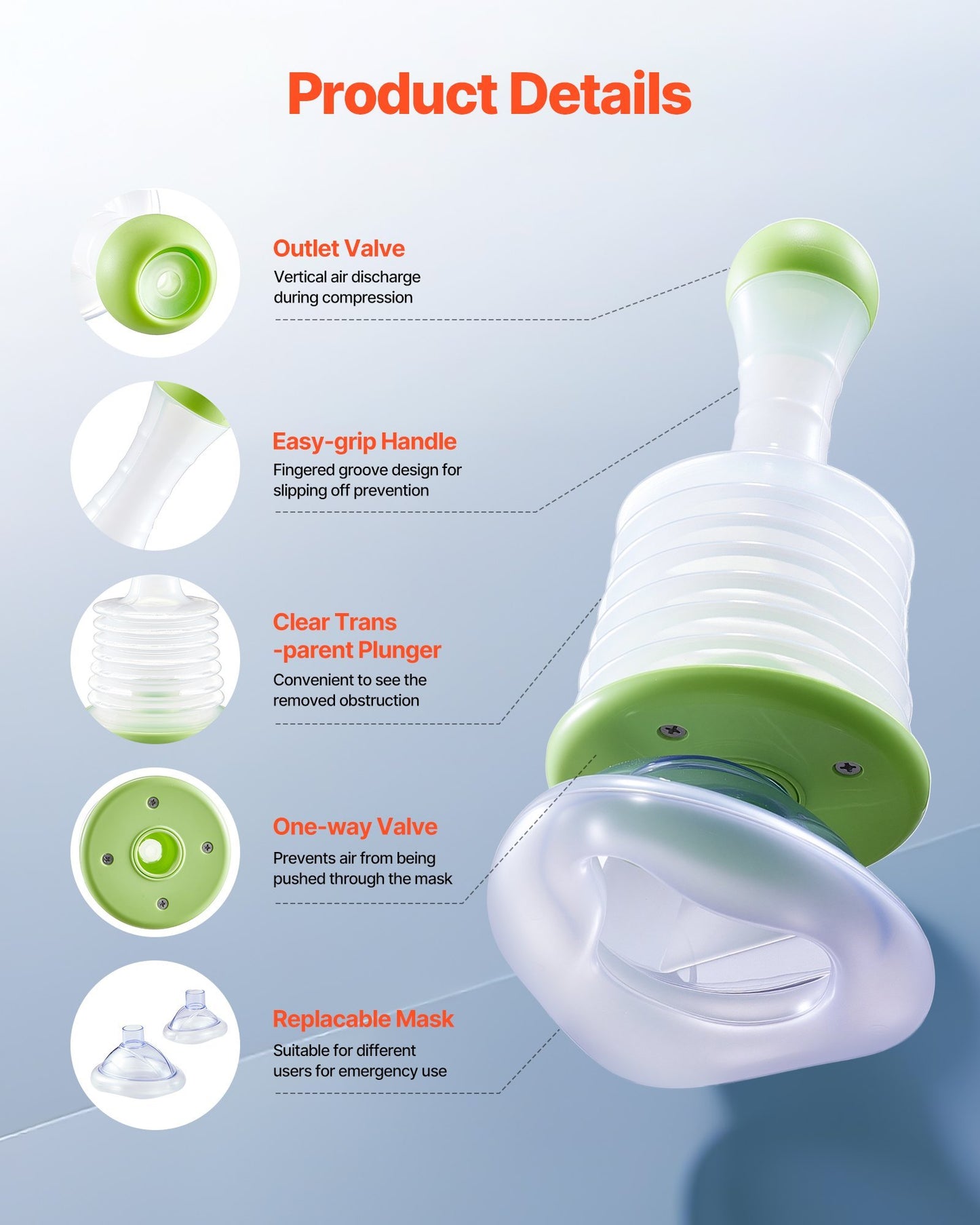 Choking Rescue Device Portable Airway Clear Anti Choking Suction Device 5 Masks