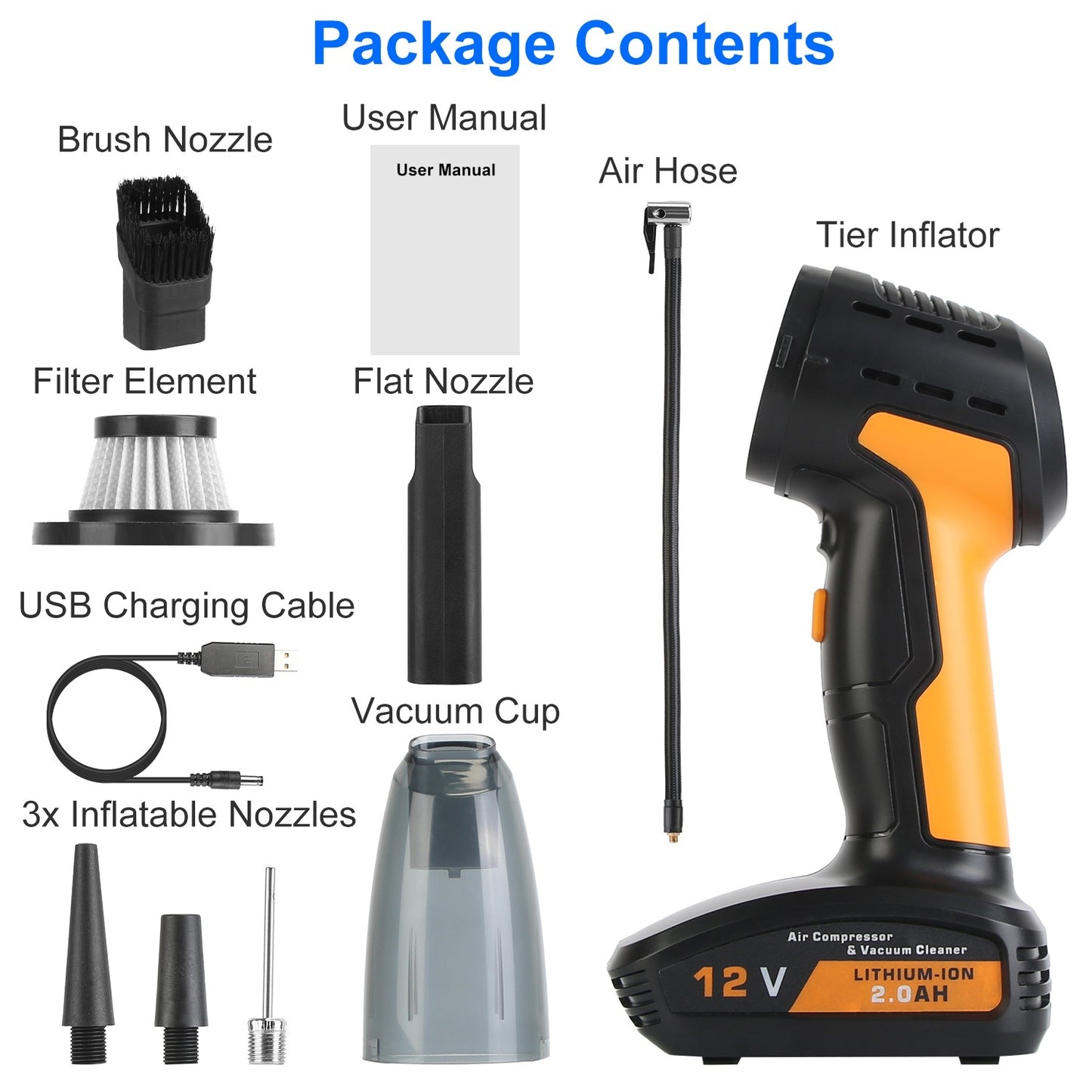 1Pc 4 In 1 Cordless Car Vacuum Cleaner And Tire Inflator With LED Light Digital Display Tire Pressure Gauge 150PSI Rechargeable Air Compressor Pump Essential Car Accessories