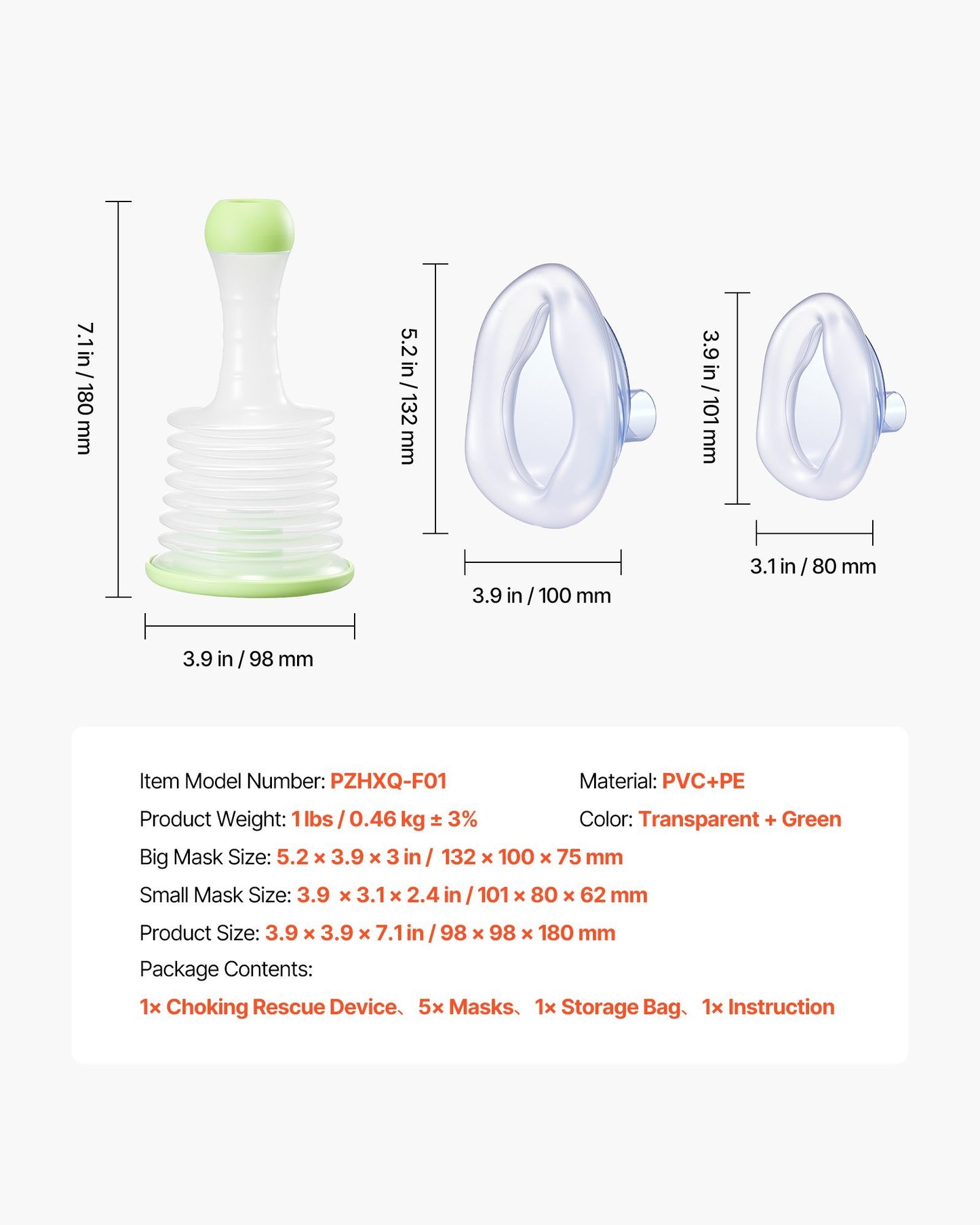 Choking Rescue Device Portable Airway Clear Anti Choking Suction Device 5 Masks