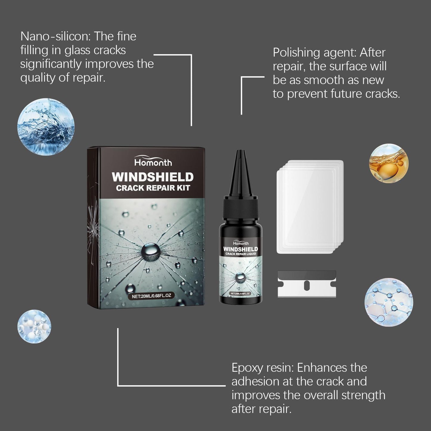 Holmont Car Windshield Crack Repair Kit Nano-repair Fluid Quickly Repairs Cracks For A Clear View And Safe Travel