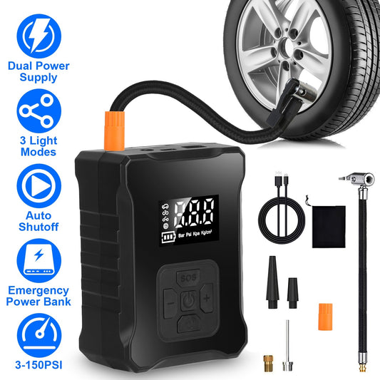 1Pc 150PSI Cordless Tire Inflator Digital Air Compressor With LED Light Emergency Power Bank For Cars Motorcycles Bicycles Balls