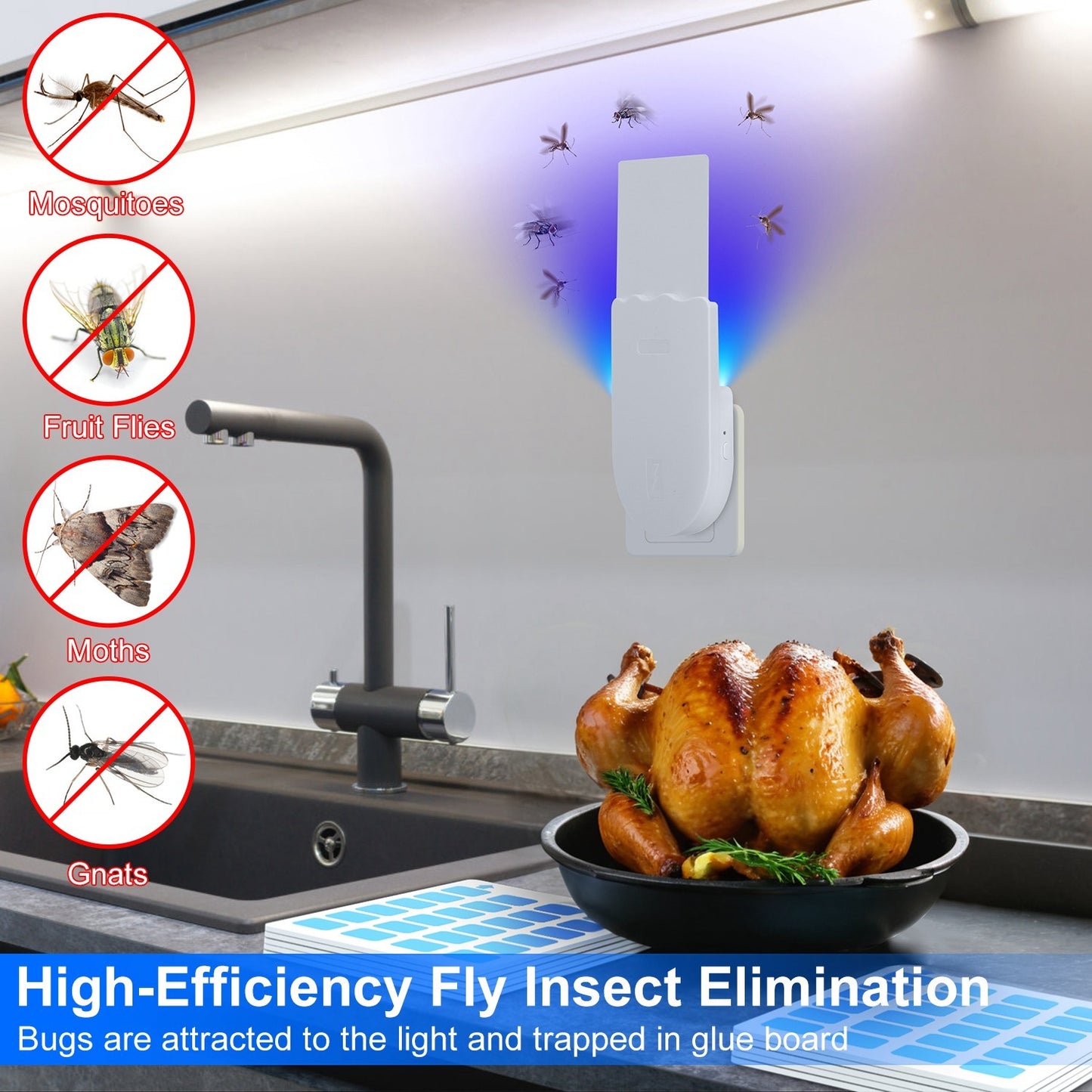 1Set Plug In Indoor Flying Insect Trap 5 Glue Boards UV Light Mosquito Killer With Night Light Dimmable Brightness Fly Odorless Safe Bug Zapper For Gnat Moth Fruit Fly